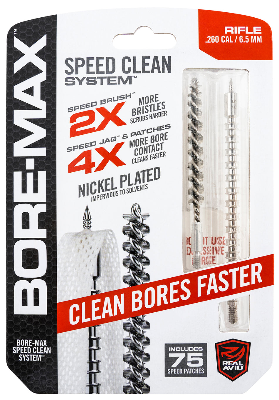 Real Avid AVBMSET65MM Bore-Max Speed Clean Set 6.5mm Rifle 75 Patches Included