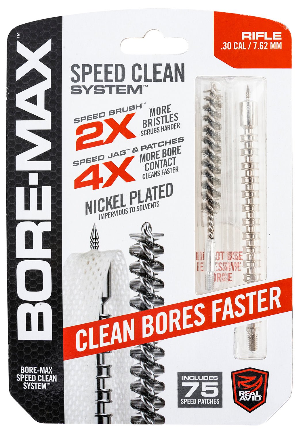 Real Avid AVBMSET30 Bore-Max Speed Clean Set 30 Cal Rifle 75 Patches Included