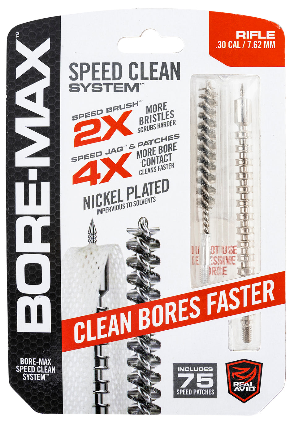 Real Avid AVBMSET30 Bore-Max Speed Clean Set 30 Cal Rifle 75 Patches Included
