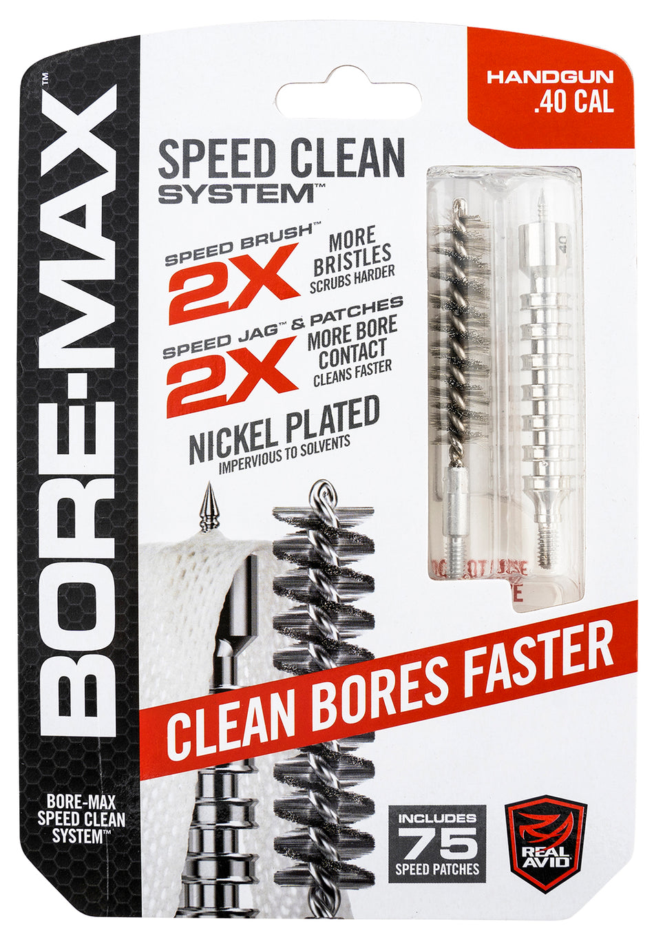Real Avid AVBMSET40 Bore-Max Speed Clean Set 40 Cal Pistol 75 Patches Included