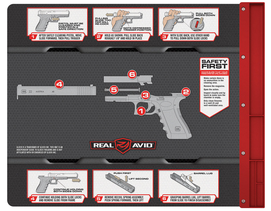 Real Avid AVGLOCKSM Glock Smart Mat Cleaning Mat with Parts Tray 19" x 16" Non-Slip