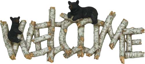 Rivers Edge Bear Birch Wood Welcome Plaque