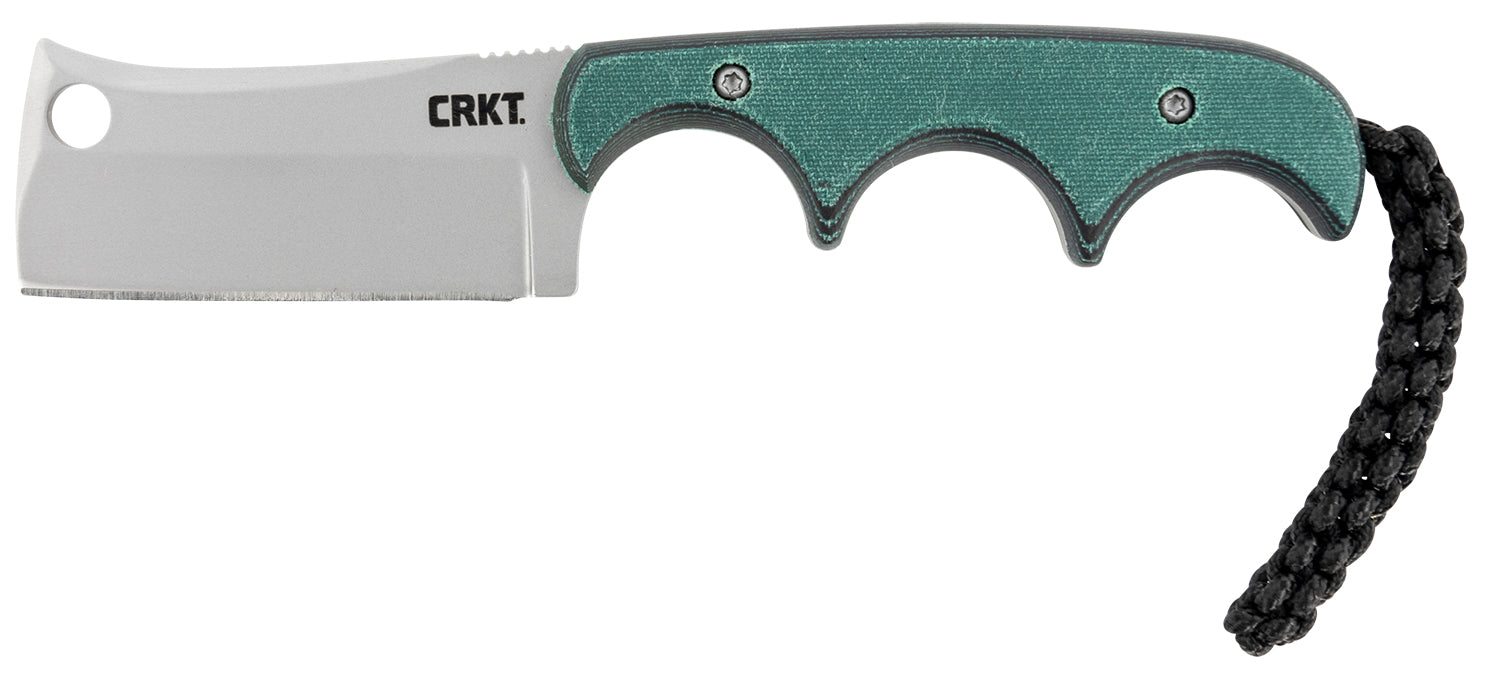 CRKT Minimalist 2383 Fixed Blade Cleaver Neck Knife 2.13" Bead Blasted Stainless Blade Green Resin Infused Fiber Handle