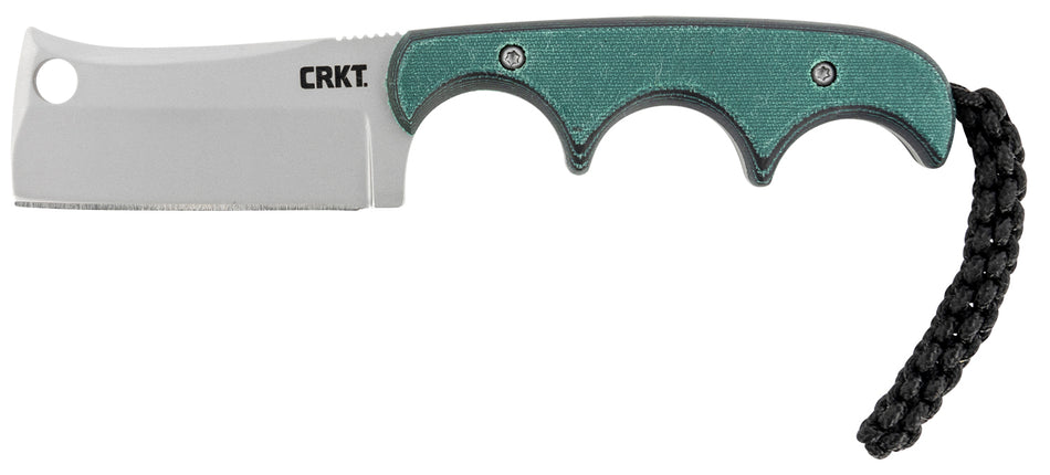 CRKT Minimalist 2383 Fixed Blade Cleaver Neck Knife 2.13" Bead Blasted Stainless Blade Green Resin Infused Fiber Handle