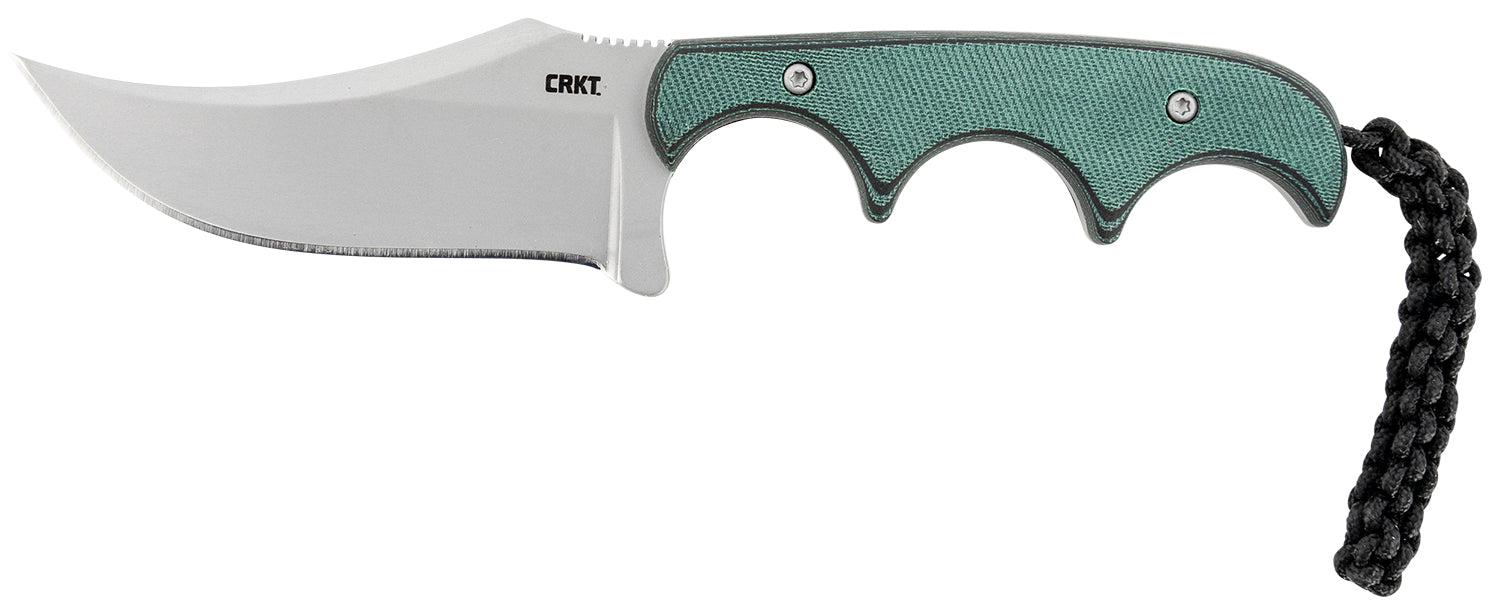 CRKT Minimalist Persian 2379 Fixed Blade Neck Knife 2.76" Bead Blasted Stainless Recurve Blade Green Resin Infused Handle
