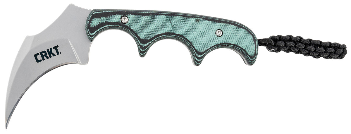 CRKT Keramin 2389 Compact Fixed Blade Knife 2.31" Bead Blasted Stainless Blade Green Resin Infused Fiber Handle and Lanyard