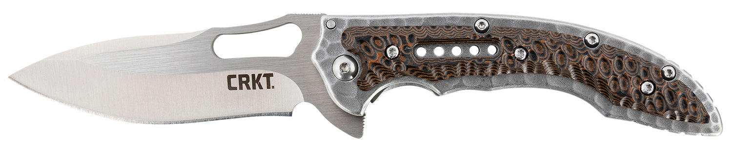 CRKT Fossil Compact 5460 Folding EDC Knife 3.41" Satin Stainless Drop Point Blade Brown G10 and Stainless Handle with Clip