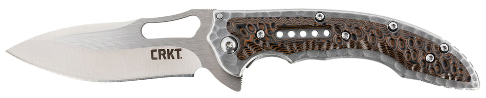 CRKT Fossil Compact 5460 Folding EDC Knife 3.41" Satin Stainless Drop Point Blade Brown G10 and Stainless Handle with Clip