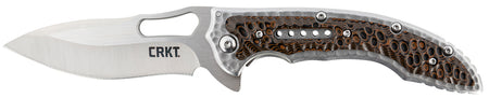 CRKT Fossil 5470 Folding EDC Knife 3.96" Satin Stainless Drop Point Blade Brown G10 and Stainless Handle with Clip
