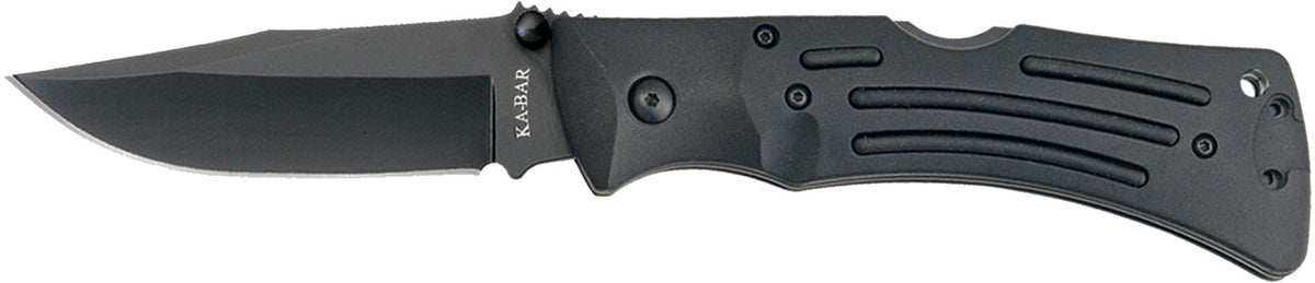 Ka-Bar Mule Folding Knife 3.88" Plain Black AUS-8A Clip Blade, Black Zytel Handle, Pocket Clip & Sheath Included