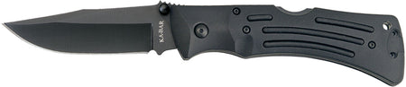 Ka-Bar Mule Folding Knife 3.88" Plain Black AUS-8A Clip Blade, Black Zytel Handle, Pocket Clip & Sheath Included