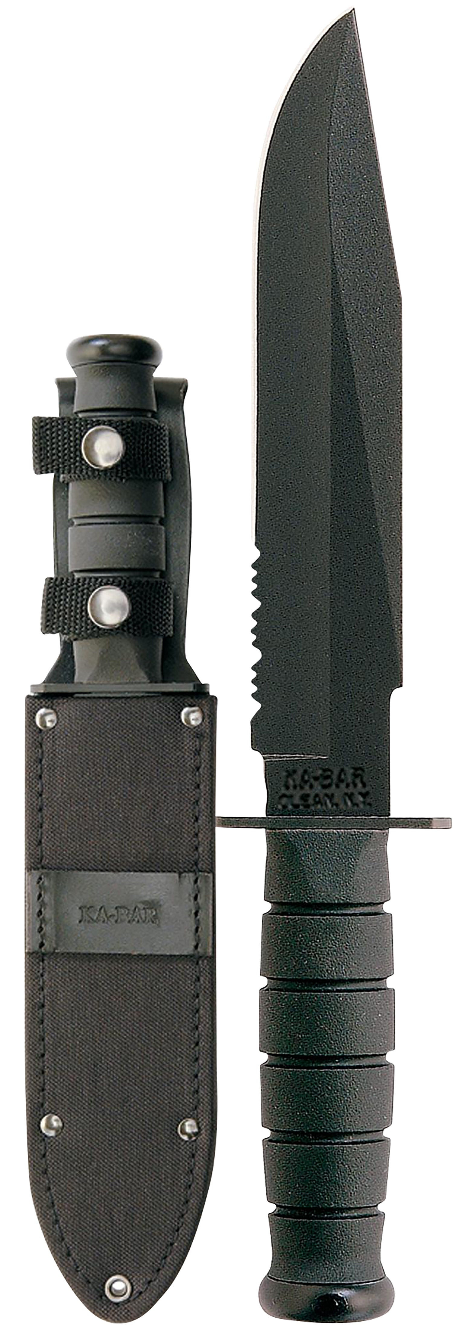 Ka-Bar Fighter Fixed Blade 8" Part Serrated Black 1095 Blade, Kraton G Handle, Sheath Included