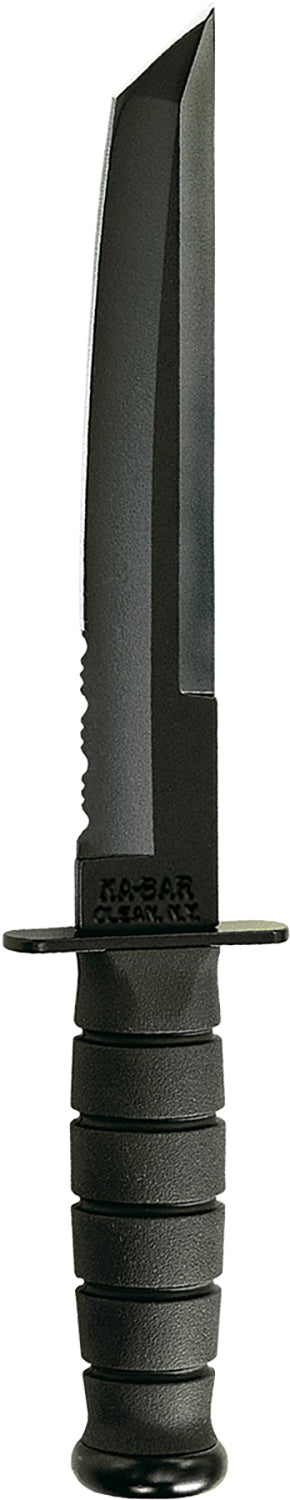 Ka-Bar Tanto Fixed Blade 8" Part Serrated Black 1095 Blade, Kraton G Handle, MOLLE Compatible Sheath
