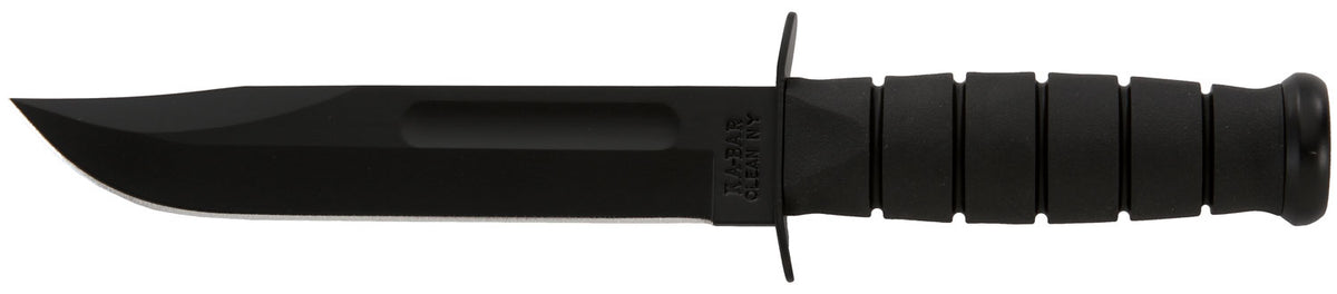 Ka-Bar Full-Size Fighting/Utility Knife 1211, 7" Plain Black 1095 Blade, Black Kraton G Handle, Leather Sheath