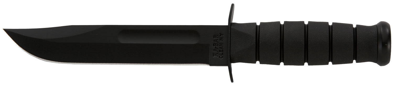 Ka-Bar Full-Size Fighting/Utility Knife 1211, 7" Plain Black 1095 Blade, Black Kraton G Handle, Leather Sheath