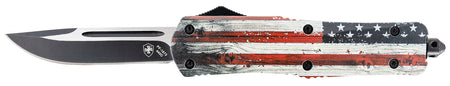 Templar Knife LWUS331 Gen II Large OTF Drop Point 3.50" 440C SS Black Oxide Stonewashed Blade, US Flag Wood Grain Handle