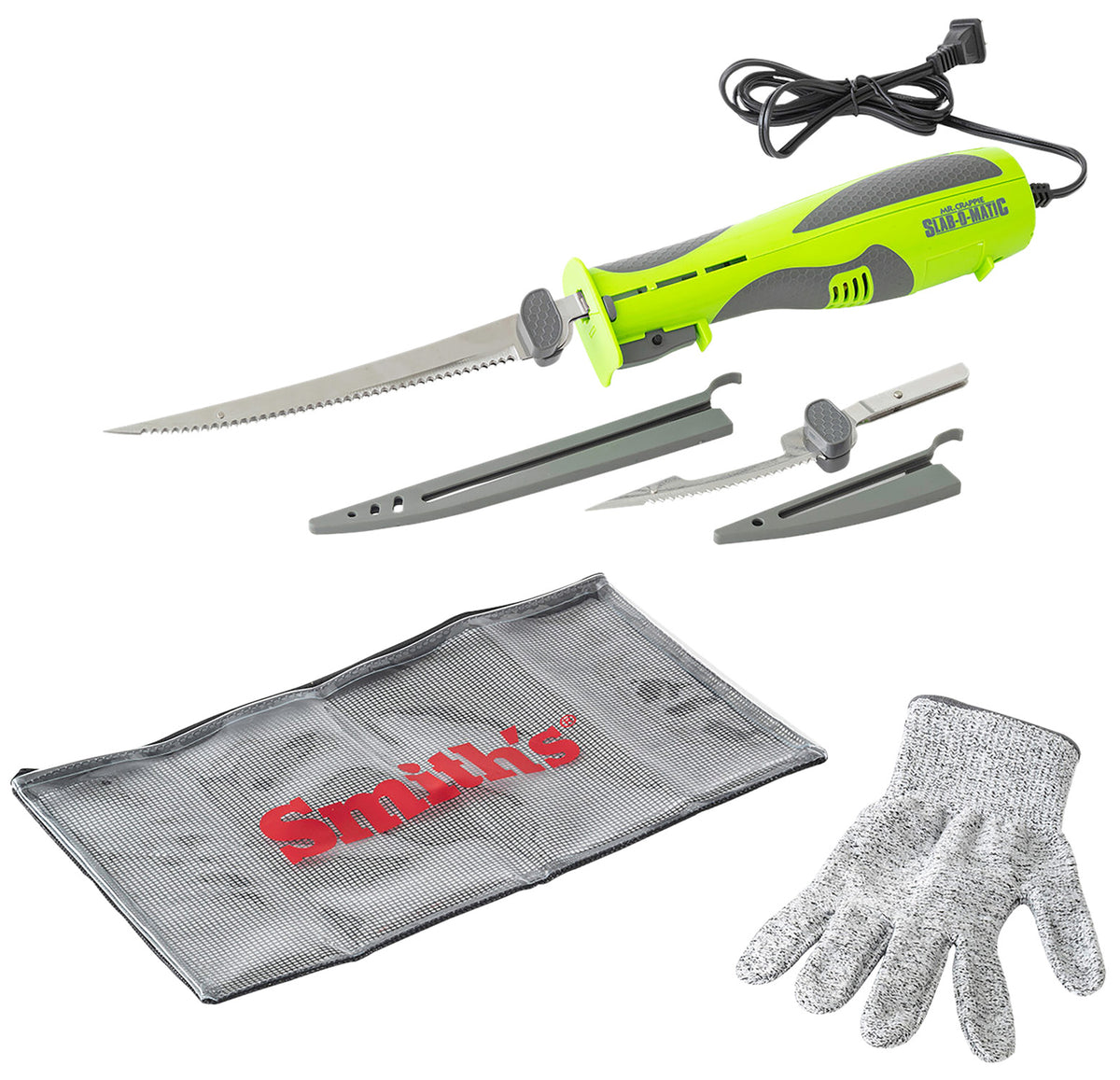 Smiths Products 51207 Mr. Crappie Slab-O-Matic Electric Fillet Knife 8" & 4.50" SS Blades Vented Handle Power Cord/Glove/Bag