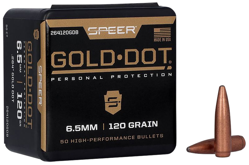 Speer 264Cal 120gr Gold Dot Bonded Soft Point Rifle Bullet 50 Per Box