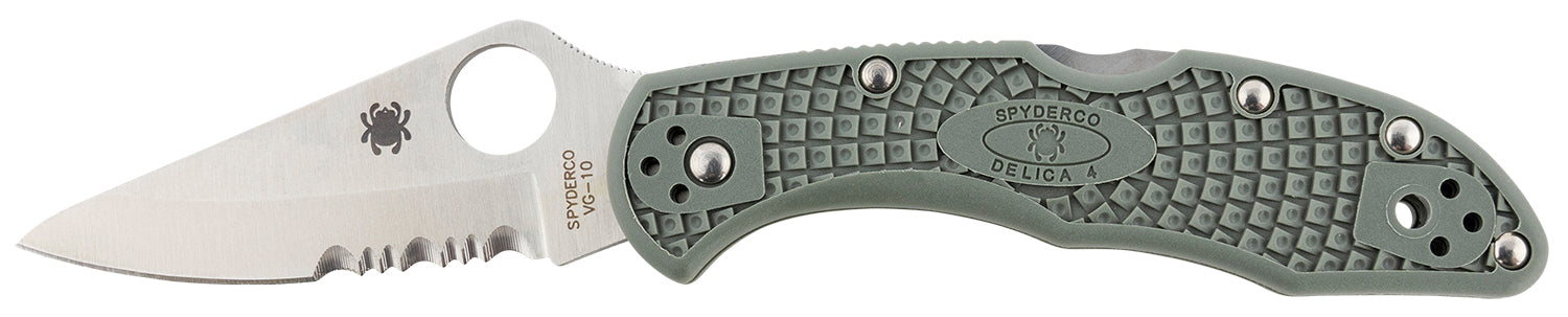 Spyderco C33PSFG Delica 4 LW 2.88" Part Serrated Drop Point VG-10 SS Blade Foliage Green FRN Handle w/ Clip