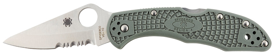 Spyderco C33PSFG Delica 4 LW 2.88" Part Serrated Drop Point VG-10 SS Blade Foliage Green FRN Handle w/ Clip