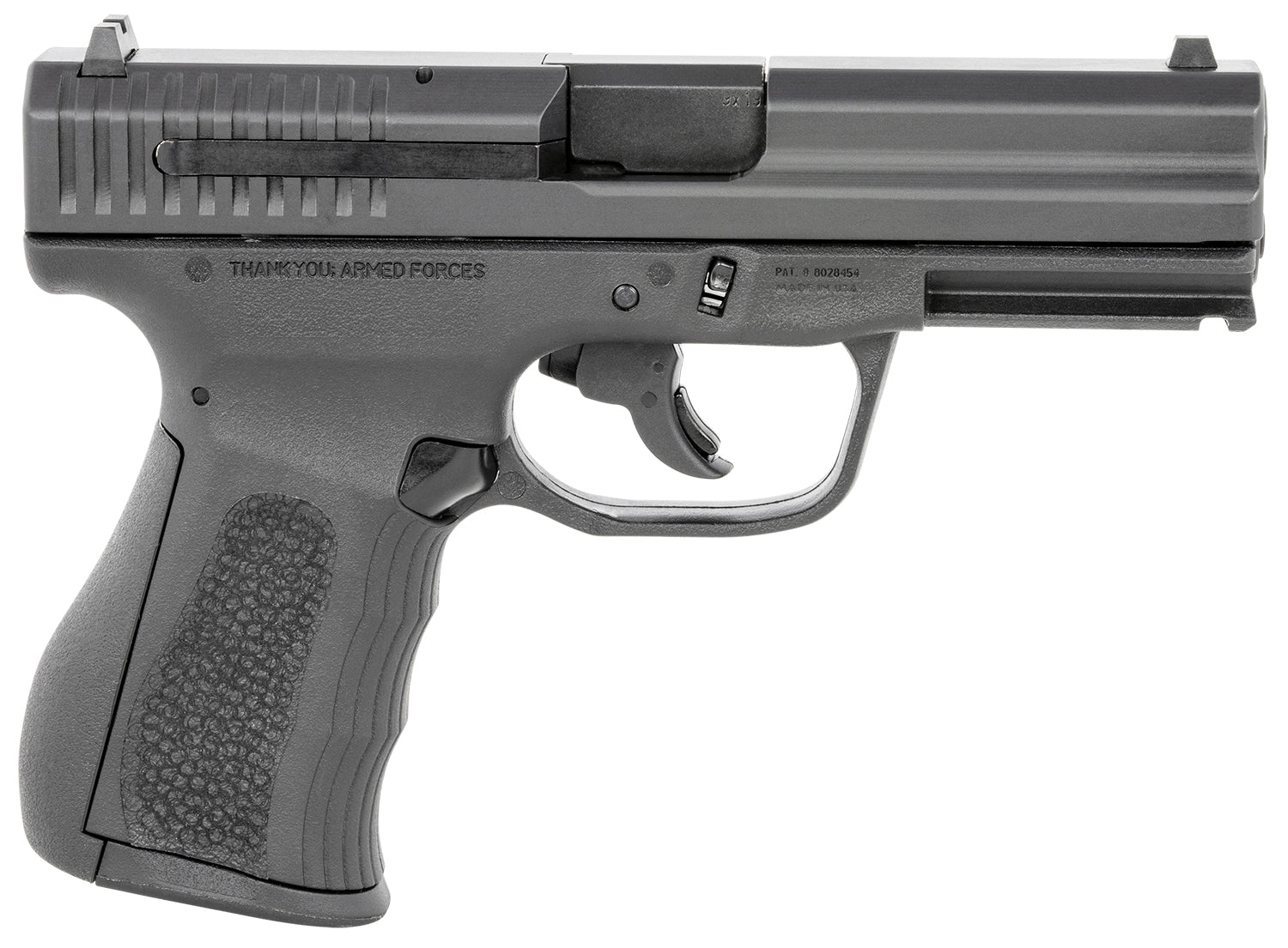 FMK G9C1G2BSSCM 9C1 G2 *CA/MA Compliant 9mm Luger 10+1 4" Black Stainless Steel Barrel, Black Serrated Carbon Steel Slide, Black Polymer Frame w/Picatinny Rail, Black Backstrap Grip