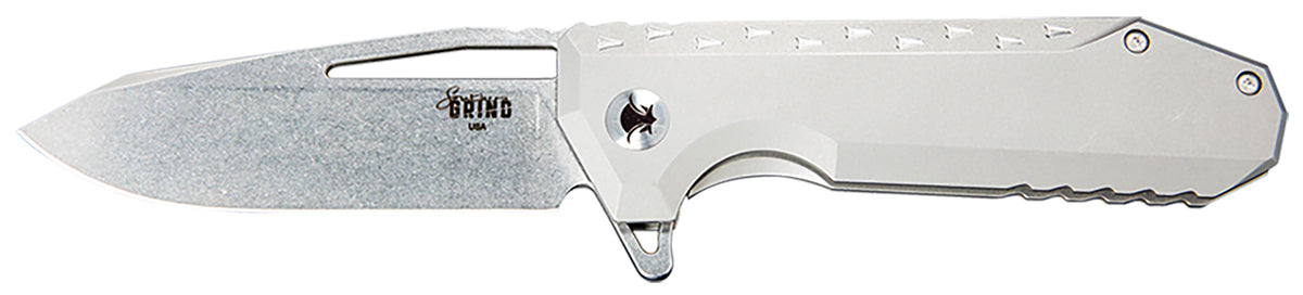 Southern Grind SG0903001101 Penguin 3.50" Folding Knife, Stonewashed S90V Drop Point Blade, Silver Titanium Handle