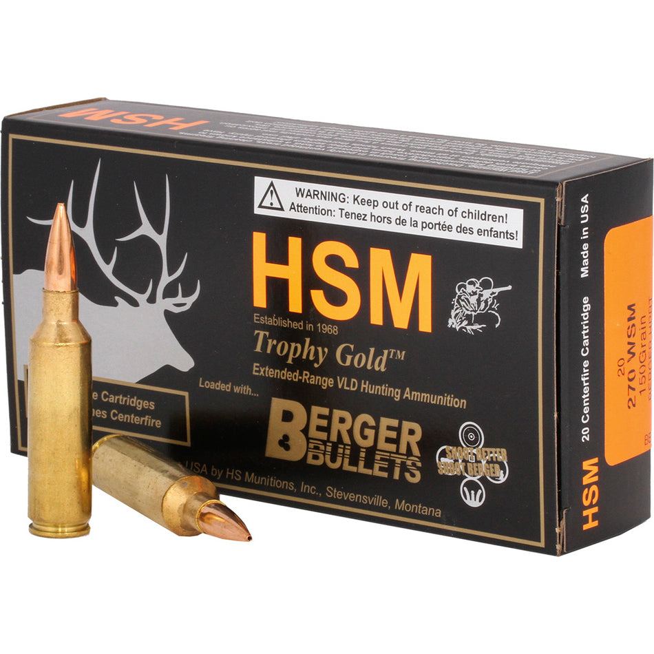 HSM .270 WSM BER270WSM150VLD Trophy Gold Berger Hunting VLD Match 150 Grain