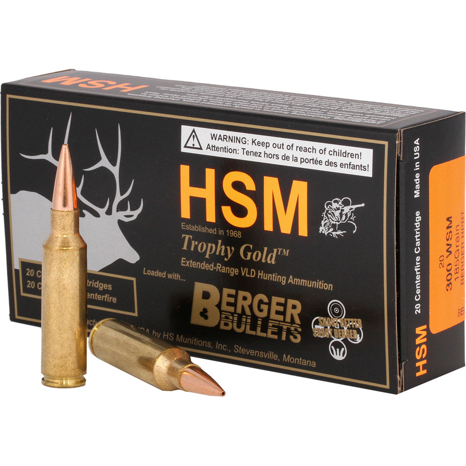 HSM .300 WSM BER300WSM185VLD Trophy Gold Berger Hunting VLD Match 185 Grain