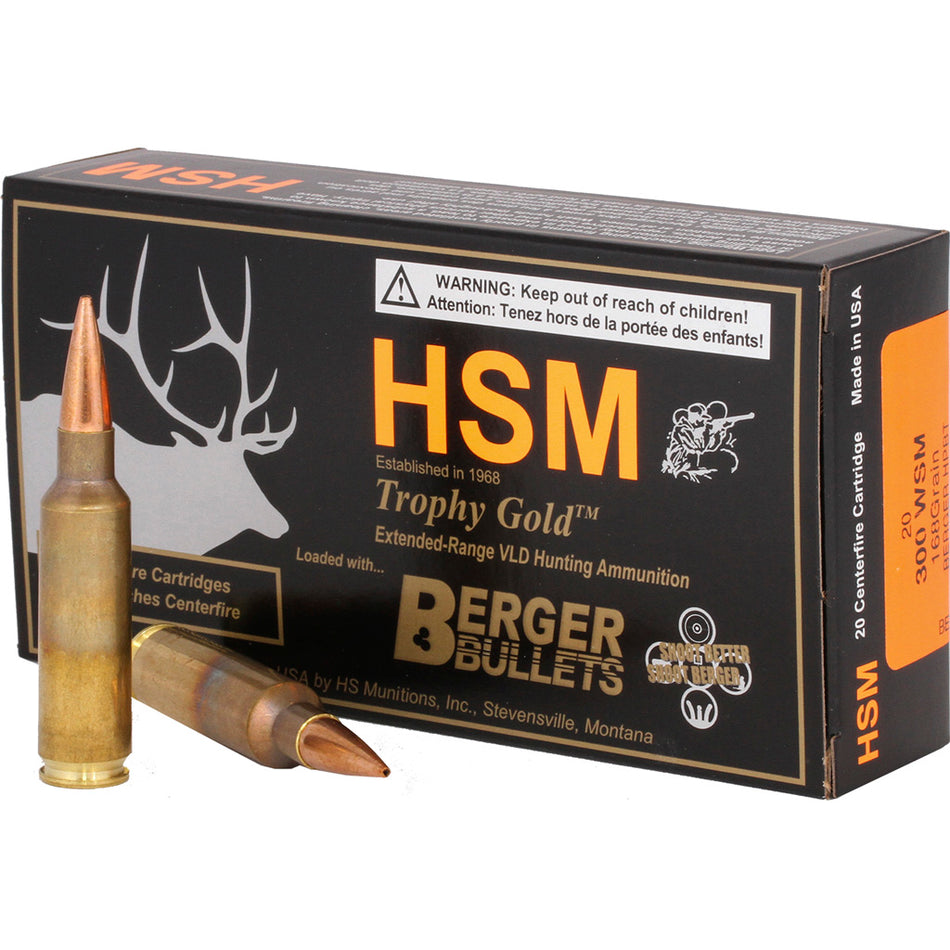 HSM .300 WSM BER300WSM168VLD Trophy Gold Berger Hunting VLD Match 168 Grain