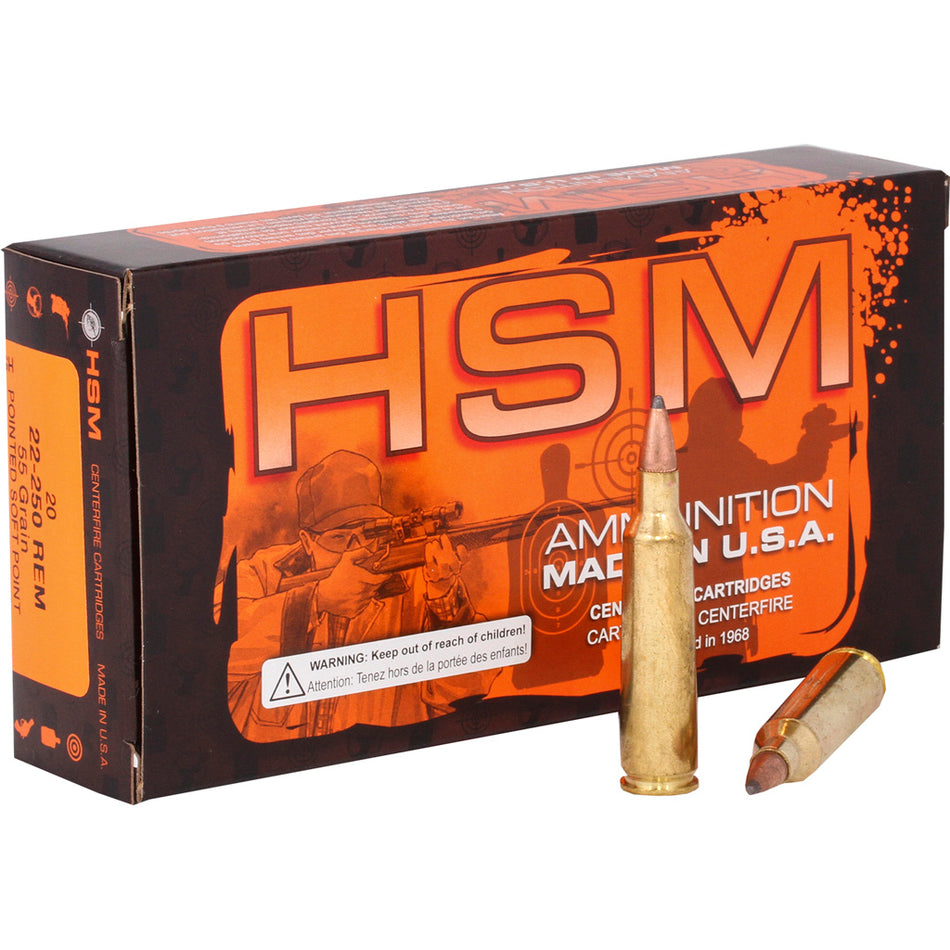 HSM .22-250 Remington HSM222504N Varmint Soft Point SP 55 Grain