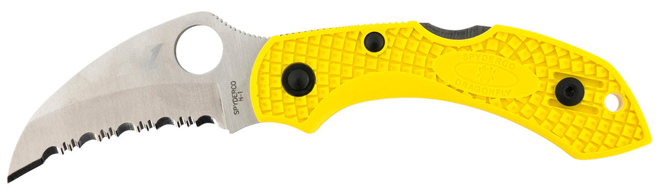 Spyderco C28SYL2HB Dragonfly 2 Salt 2.30" Serrated Hawkbill H2 Steel Blade Yellow FRN Handle with Pocket Clip