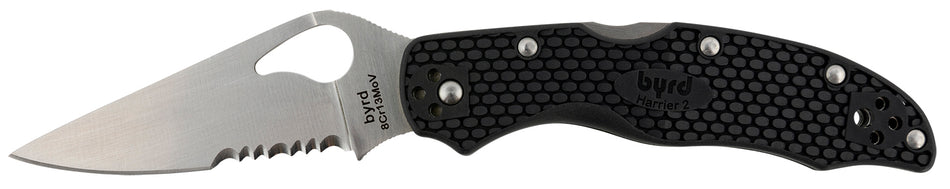 Spyderco BY01PSBK2 Byrd Harrier 2 LW 3.36" Part Serrated 3Cr13MoV SS Blade Black Textured FRN Handle w/ Clip