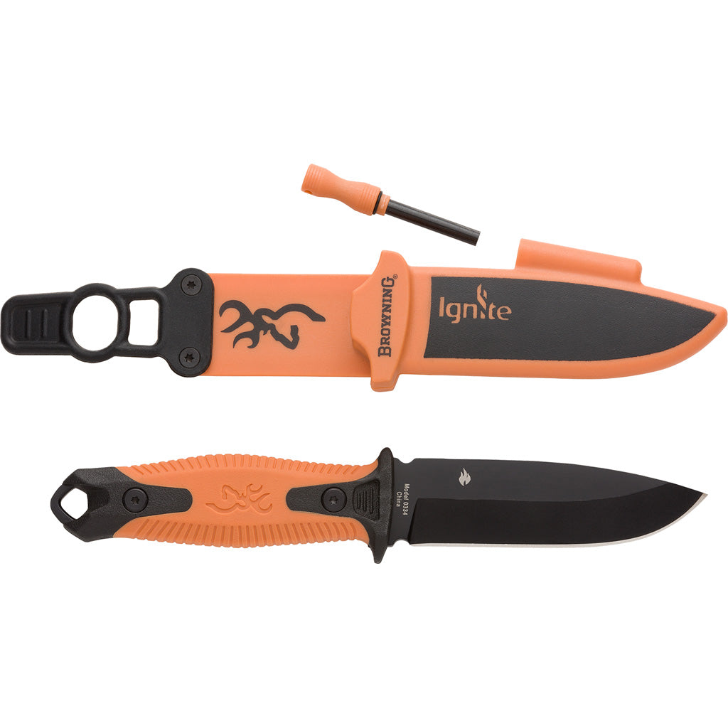 Browning Ignite Orange Fixed Blade Knife with Flint Fire Starter