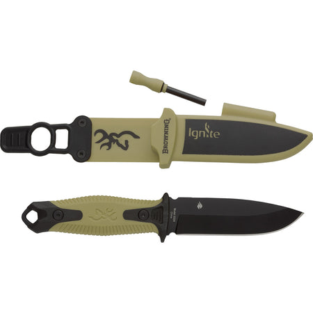 Browning Ignite OD Green Fixed Blade Knife with Flint Fire Starter