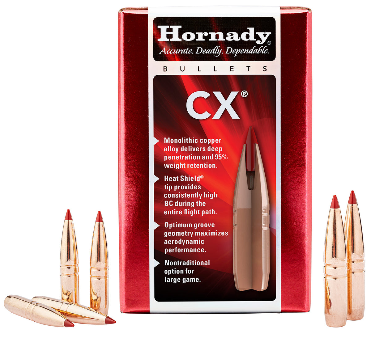 Hornady CX .308 Caliber 165 Grain Copper Solid Monolithic Hunting Bullets 50/Box