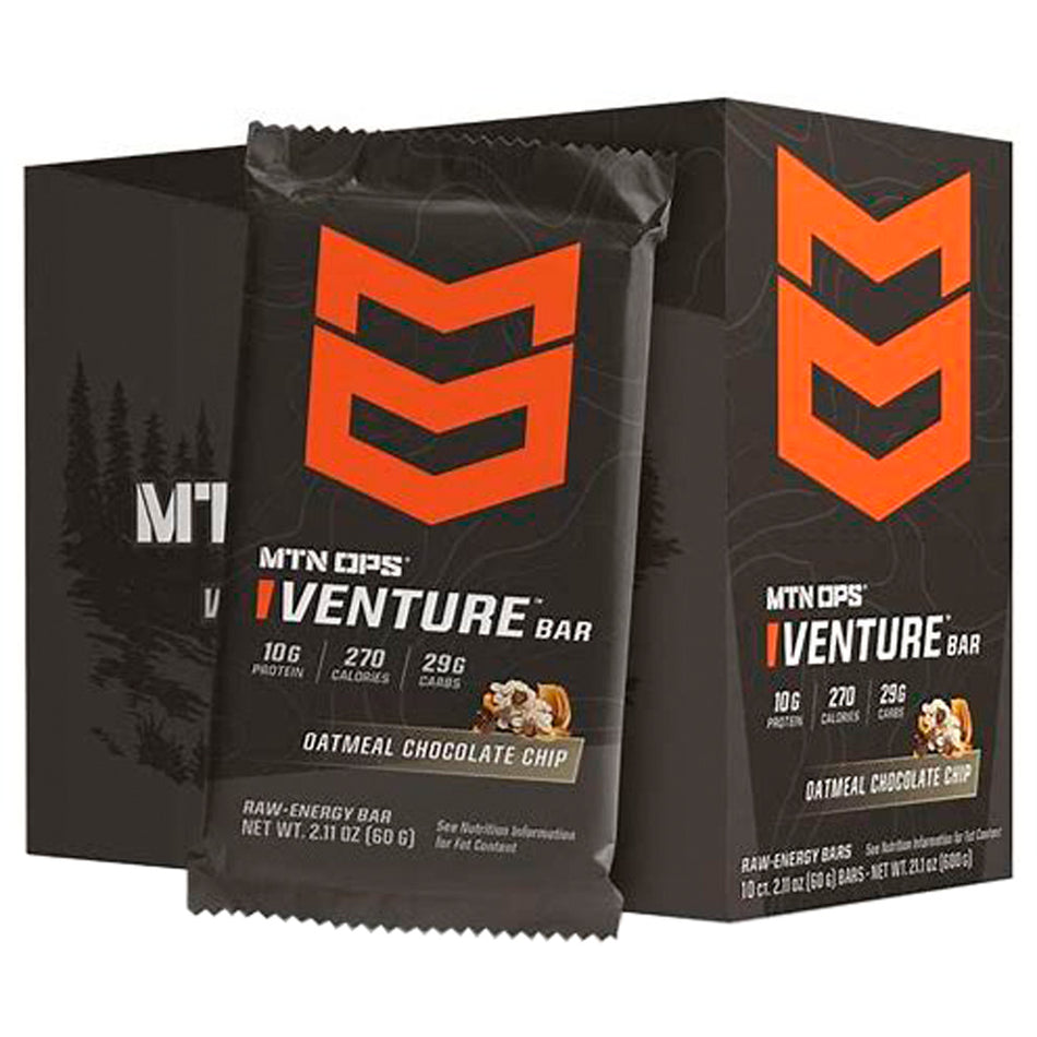 MTN OPS Venture Bar Oatmeal Chocolate Chip 10g Protein Snack Bar 10pk