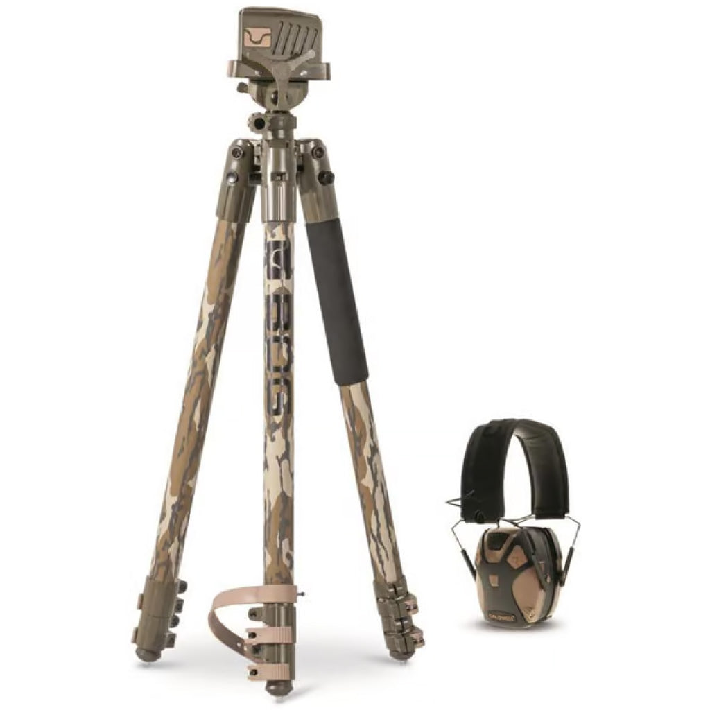 BOG DeathGrip Shooting Tripod and E-Max Pro Earmuffs Combo MO Bottomland