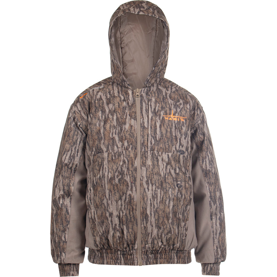 Habit Cedar Branch Insulated Waterproof Bomber for Youth, Small - Mossy Oak New Bottomland / Timberwolf