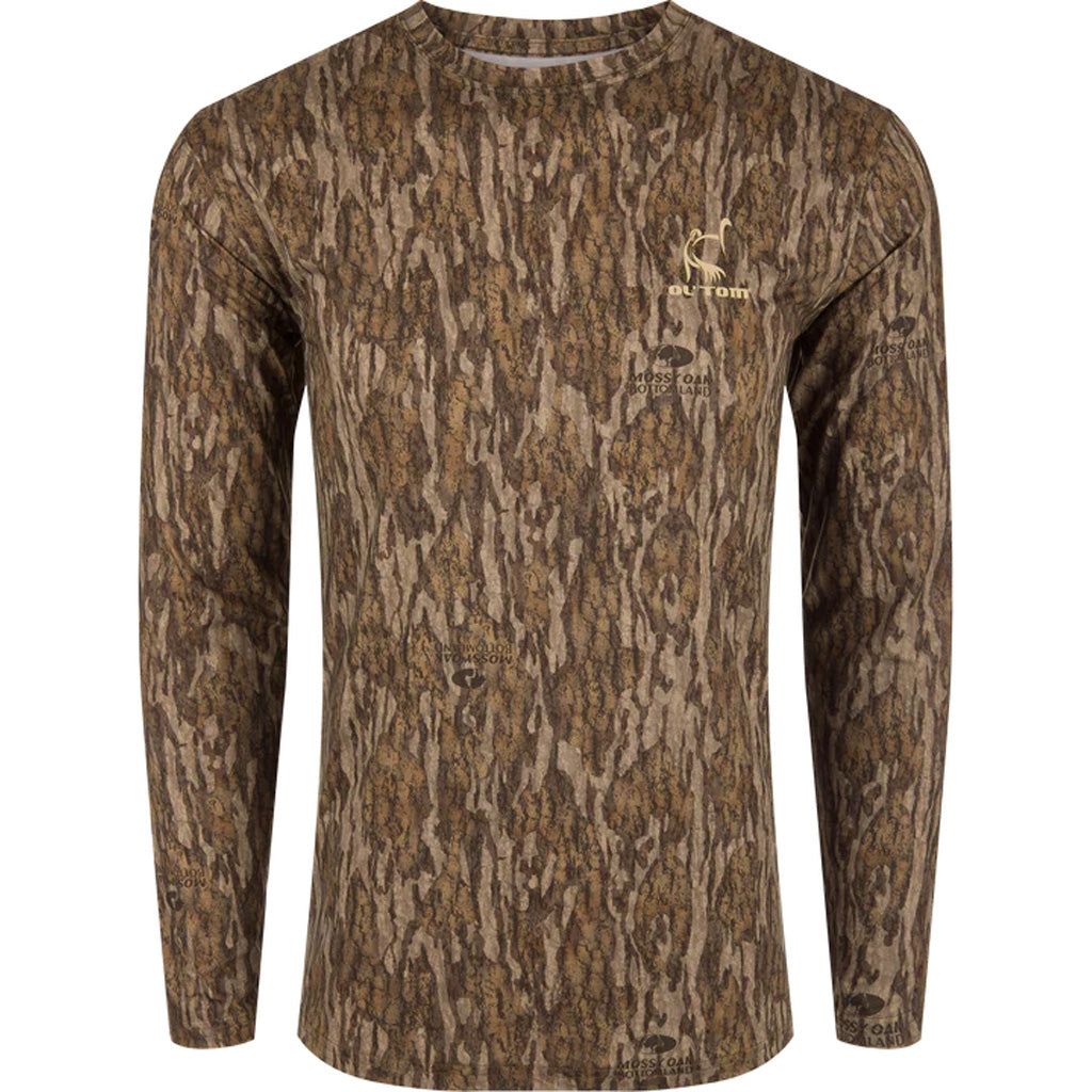 Drake Ol' Tom Camo Print Performance LS Crew Top MO Bottomland Large