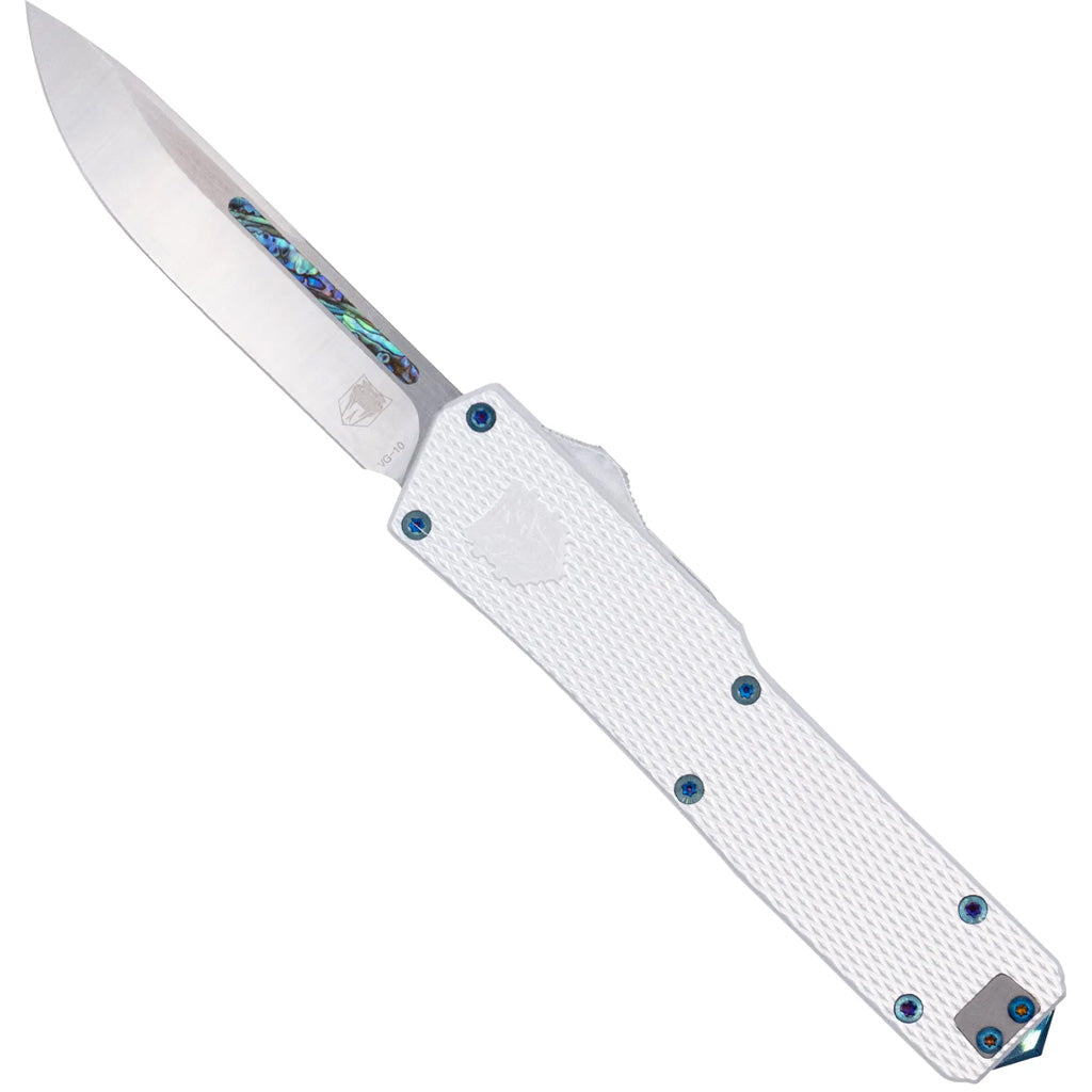CobraTec Abalone Edge Switchblade OTF Knife in White and Abalone