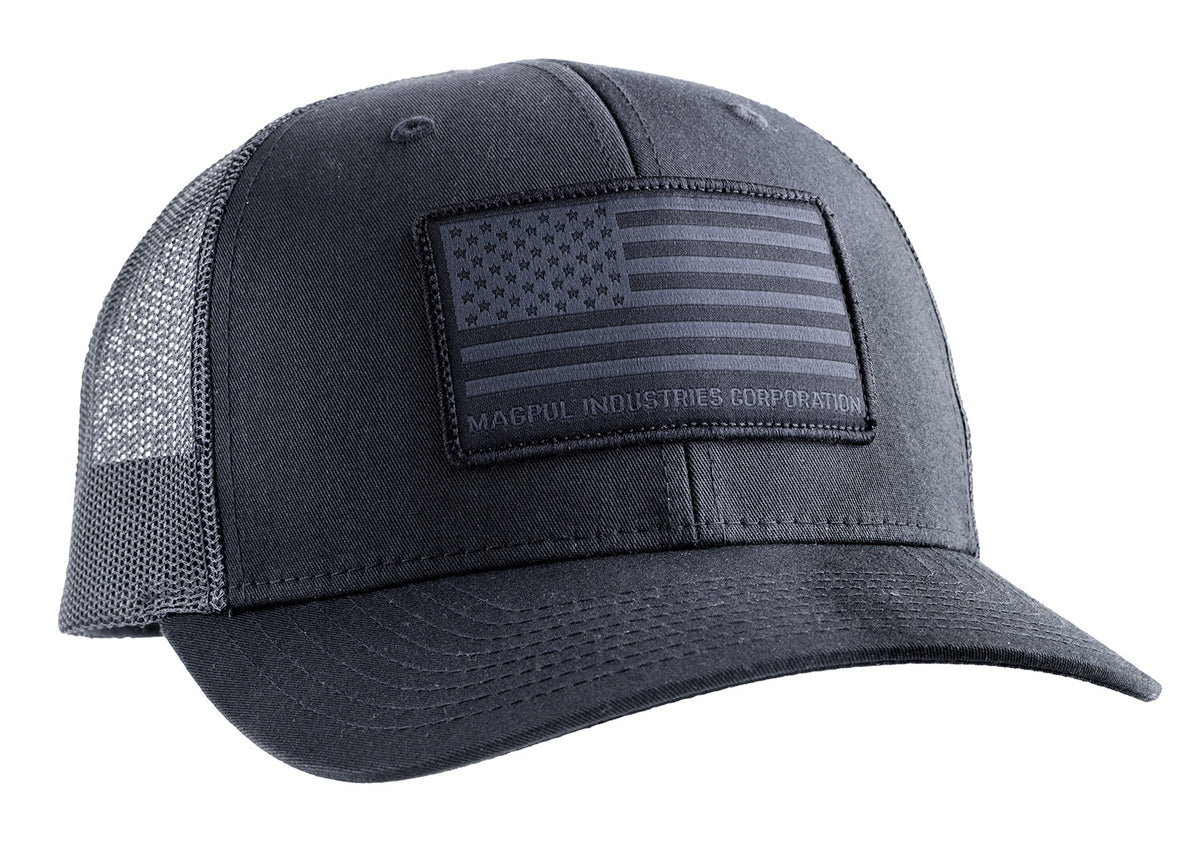 Magpul MAG1215-001 Standard Trucker Hat Black Snapback Woven American Flag Patch OSFA