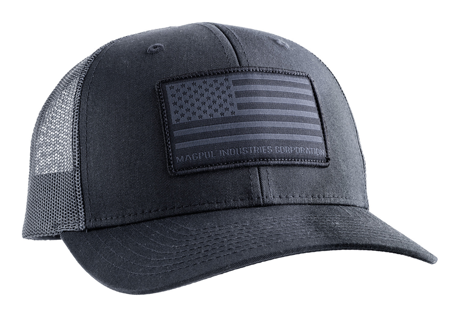 Magpul MAG1215-001 Standard Trucker Hat Black Snapback Woven American Flag Patch OSFA