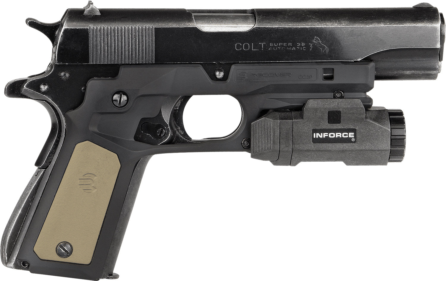 Recover Tactical Black Polymer Grip & Rail Frame for Standard 1911 w/ Black and Tan Panels (CC3P0102)