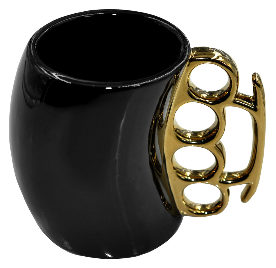 Caliber Gourmet CBGM1026 Black & Gold Ceramic Brass Knuckle Mug - Novelty Gift