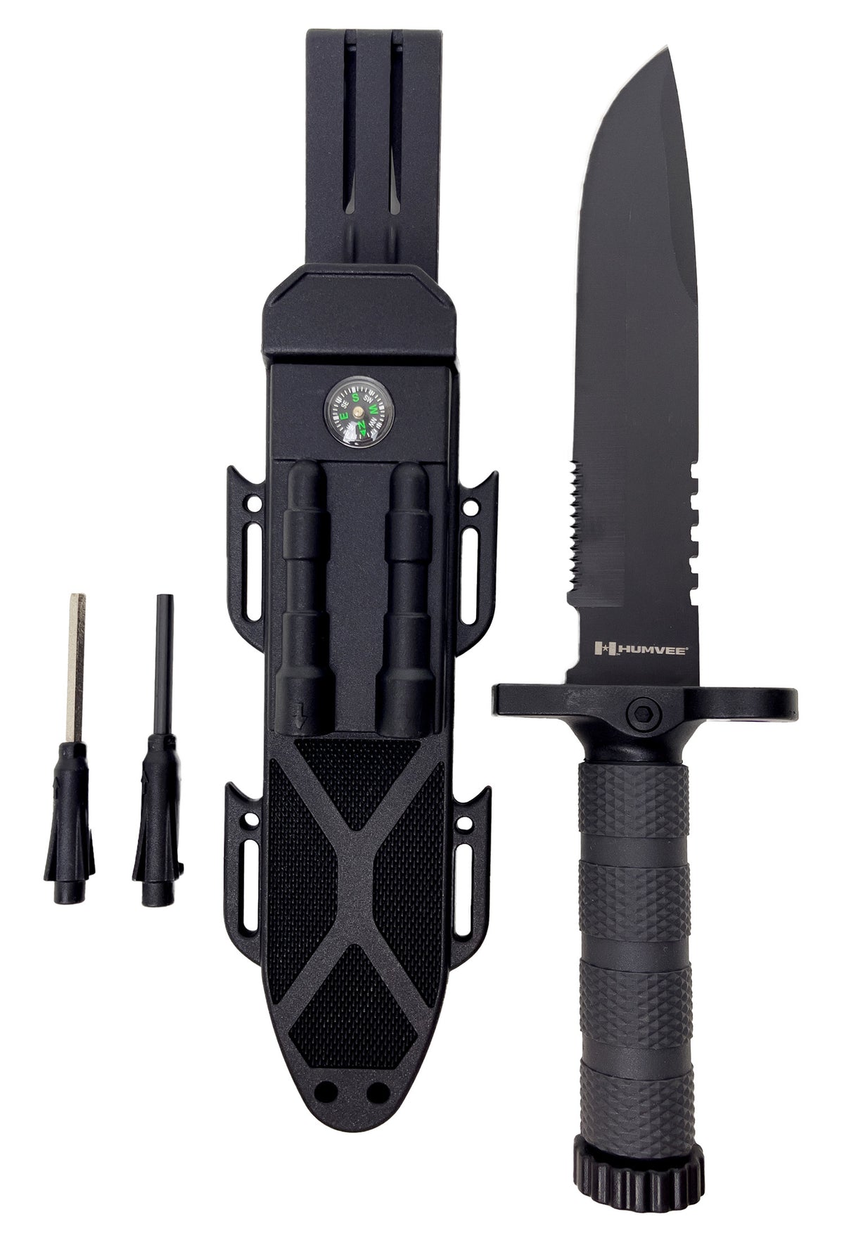 Humvee HMVKFXB01 Next Generation Survival Knife 7.50" Sawback Fixed Blade OD Green Textured Rubber Handle Sheath Included