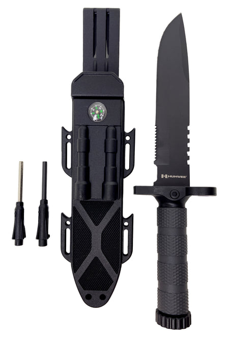 Humvee HMVKFXB01 Next Generation Survival Knife 7.50" Sawback Fixed Blade OD Green Textured Rubber Handle Sheath Included