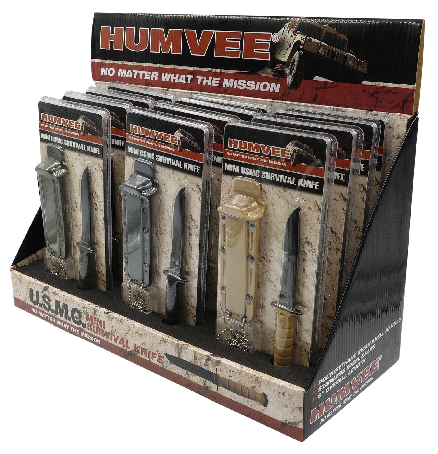 Humvee Adventure Gear HMVDBUSMC USMC Combat Knife Display 12-Count 3.5" Blade
