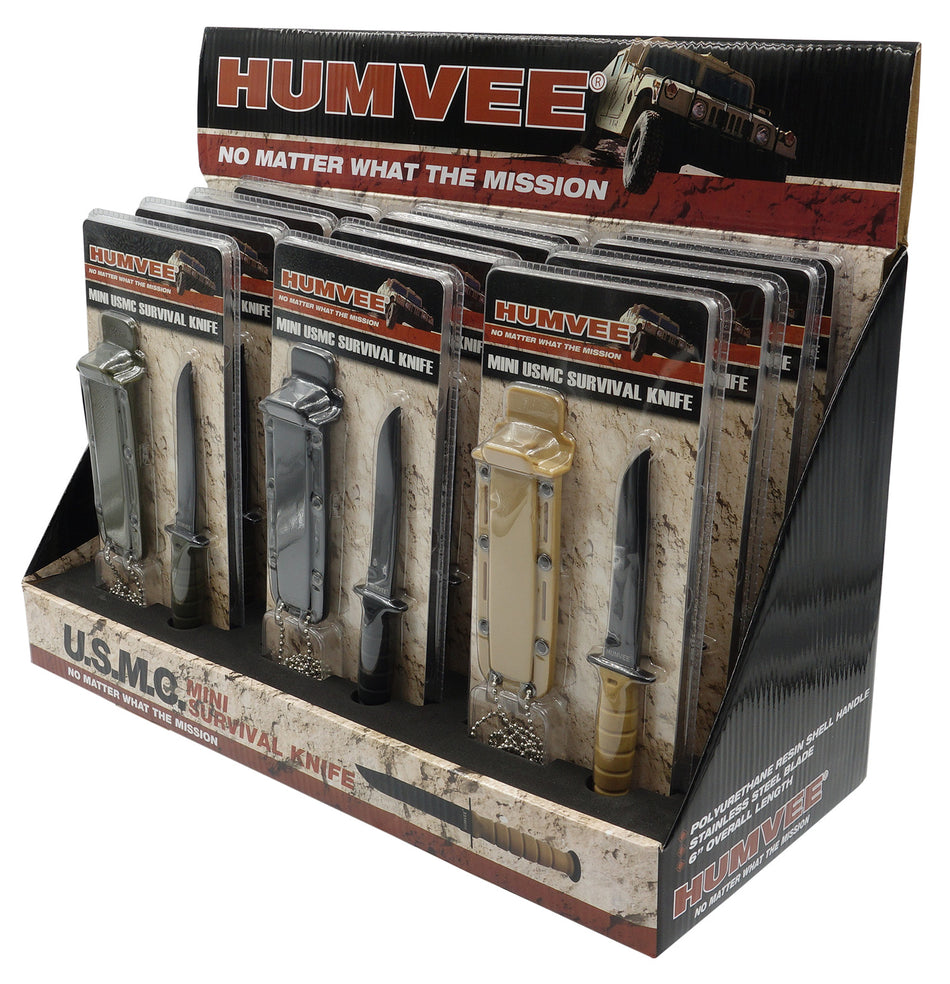 Humvee Adventure Gear HMVDBUSMC USMC Combat Knife Display 12-Count 3.5" Blade