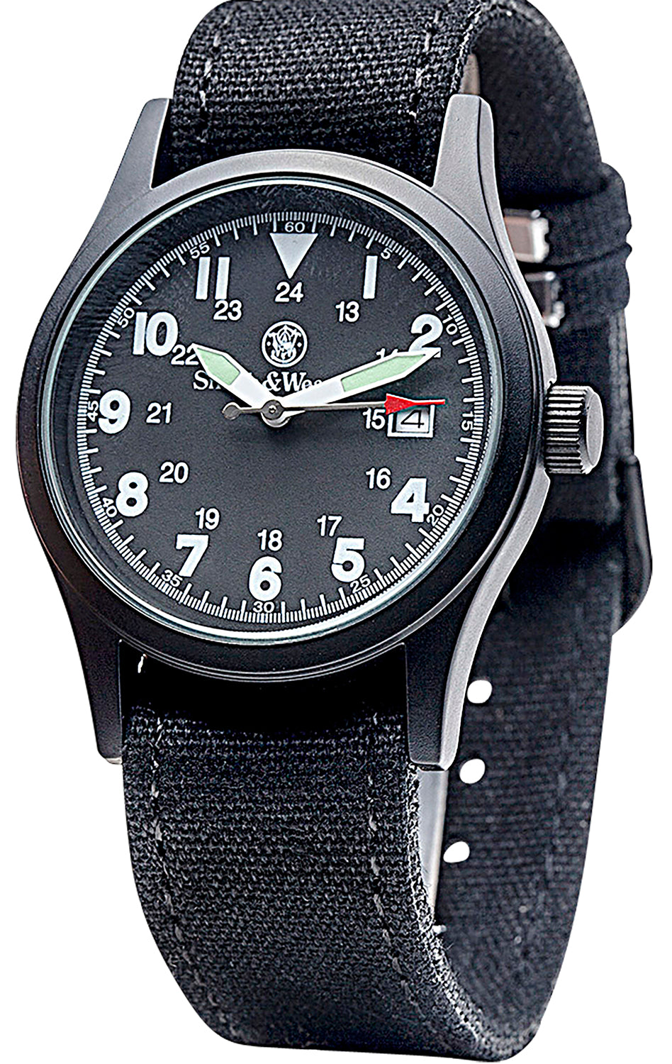 S&W SWW1464BK Military Round Black Face Watch with Interchangeable Straps