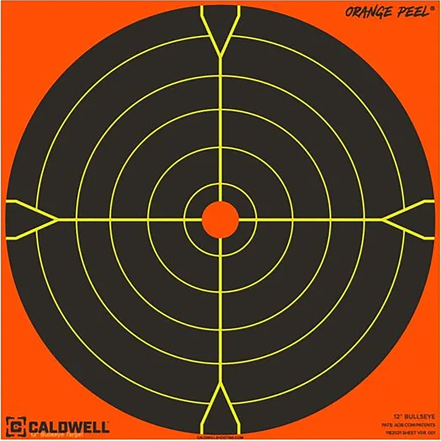 Caldwell Orange Peel Self-Adhesive Reactive Paper Bullseye Target 5.5" Black/Orange 25 Count